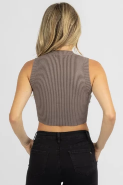 MISS LOVE MOCHA RIBBED HIGH NECK CROP