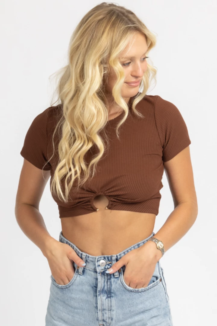 ENDLESS BLU NEW ARRIVALS MOCHA O-RING RIBBED CROP TOP 5 ENDLESS BLU NEW ARRIVALS MOCHA O-RING RIBBED CROP TOP