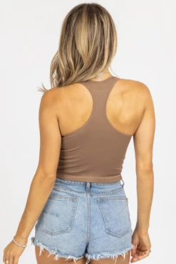 DYNAMIC FASHION MOCHA RACERBACK CROP TANK *BACK IN STOCK*