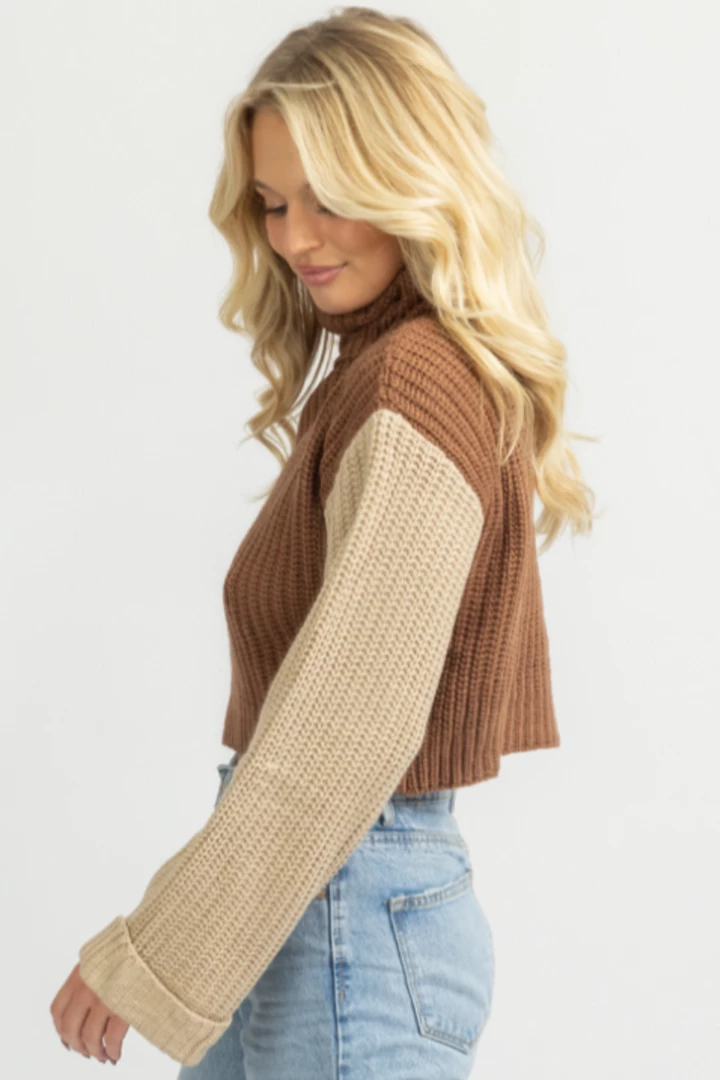 SHE & SKY NEW ARRIVALS CAMEL + TAUPE TURTLENECK SWEATER 5 SHE & SKY NEW ARRIVALS CAMEL + TAUPE TURTLENECK SWEATER