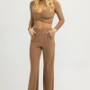 WINWIN APPAREL MOCHA FRONT WRAP FLARE PANT SET NEW ARRIVALS