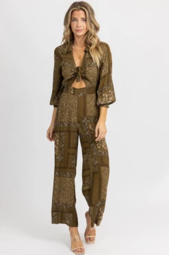 ENDLESS BLU MOSS OLIVE COLLARED FRONT CUTOUT JUMPSUIT NEW ARRIVALS