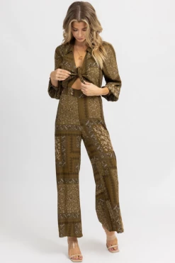 ENDLESS BLU MOSS OLIVE COLLARED FRONT CUTOUT JUMPSUIT NEW ARRIVALS