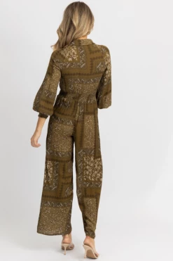 ENDLESS BLU MOSS OLIVE COLLARED FRONT CUTOUT JUMPSUIT NEW ARRIVALS