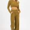 EMORY PARK NEW ARRIVALS MOSS GREEN RIBBED KNIT PANT SET