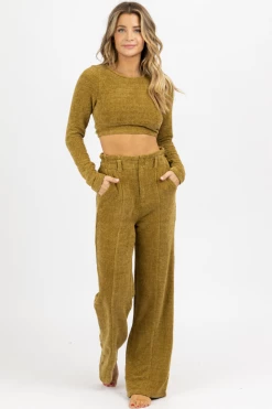 EMORY PARK NEW ARRIVALS MOSS GREEN RIBBED KNIT PANT SET