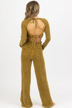 EMORY PARK NEW ARRIVALS MOSS GREEN RIBBED KNIT PANT SET