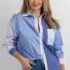 DANCE AND MARVEL MULTIBLUE COLOR BLOCKED STRIPED BUTTON DOWN