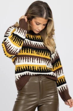 BLUE BLUSH MULTI-BROWN PATTERNED RELAXED SWEATER NEW ARRIVALS