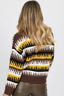 BLUE BLUSH MULTI-BROWN PATTERNED RELAXED SWEATER NEW ARRIVALS