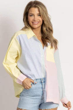 MABLE NEW ARRIVALS MULTICOLOR STRIPE COLORBLOCK BUTTON DOWN