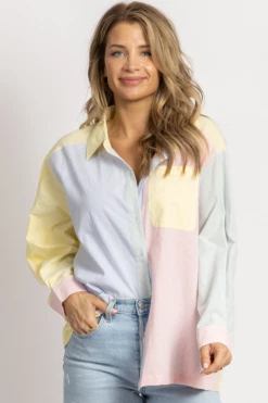 MABLE NEW ARRIVALS MULTICOLOR STRIPE COLORBLOCK BUTTON DOWN