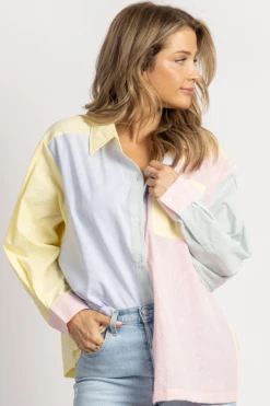 MABLE NEW ARRIVALS MULTICOLOR STRIPE COLORBLOCK BUTTON DOWN