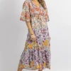 SUNDAY UP NEW ARRIVALS MULTICOLOR FLORAL WIDE SLEEVE MIDI DRESS