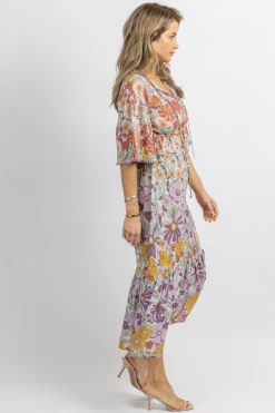 SUNDAY UP NEW ARRIVALS MULTICOLOR FLORAL WIDE SLEEVE MIDI DRESS