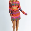 OLIVACEOUS NEW ARRIVALS MULTIPATTERN COLLARED LONG SLEEVE MINI DRESS