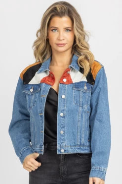 LE LIS SUEDE PATCH RELAXED DENIM JACKET