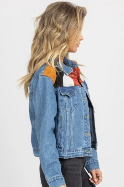 LE LIS SUEDE PATCH RELAXED DENIM JACKET