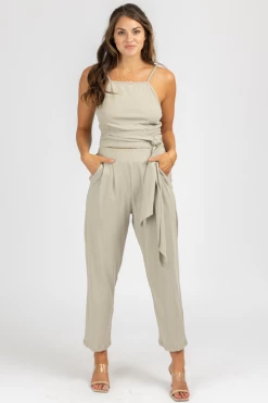 OLIVACEOUS MUSHROOM WRAP TOP + PLEATED PANT SET CLOTHING