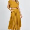 MABLE MUSTARD LINENLIKE CROP + MIDI SKIRT SET