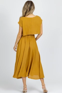 MABLE MUSTARD LINENLIKE CROP + MIDI SKIRT SET