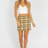 SKIES ARE BLUE TAUPE + MUSTARD PLAID MINI SKIRT