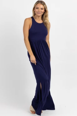 BEESON RIVER NAVY BREEZE HIGH SLIT MAXI DRESS