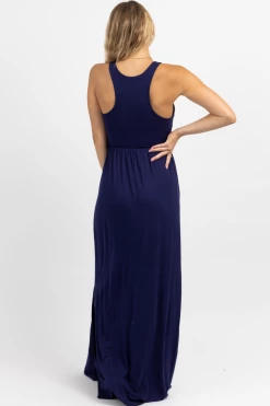 BEESON RIVER NAVY BREEZE HIGH SLIT MAXI DRESS