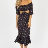 ENDLESS BLU NAVY FLORAL O-RING MIDI DRESS NEW ARRIVALS