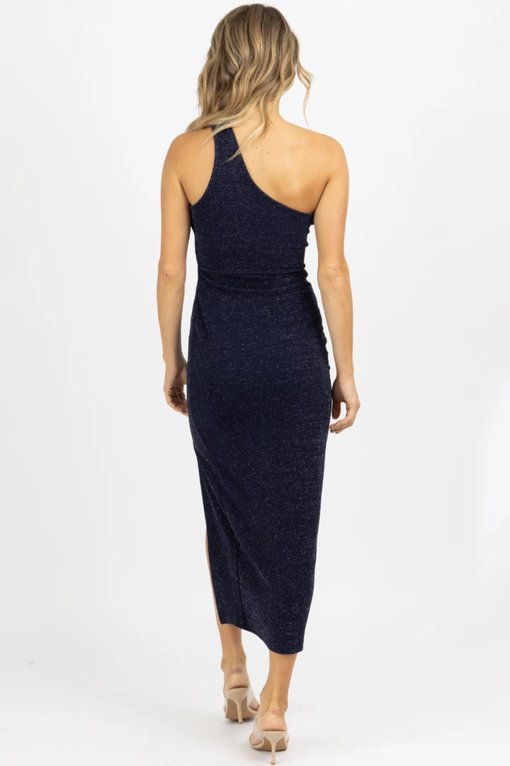 FORE COLLECTION NEW ARRIVALS INDIGO FRONT CUTOUT SHIMMER MIDI DRESS 7 FORE COLLECTION NEW ARRIVALS INDIGO FRONT CUTOUT SHIMMER MIDI DRESS