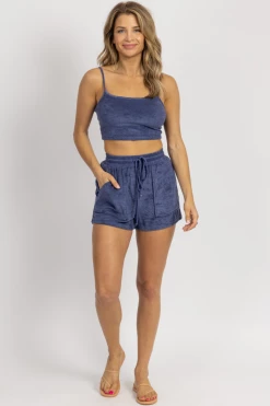 PRETTY GARBAGE NAVY TERRYCLOTH CROP + SHORTS SET