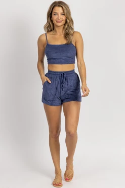 PRETTY GARBAGE NAVY TERRYCLOTH CROP + SHORTS SET