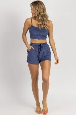 PRETTY GARBAGE NAVY TERRYCLOTH CROP + SHORTS SET