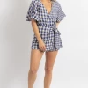 DAY + MOON NAVY + NATURAL GINGHAM WRAP ROMPER