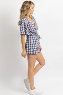 DAY + MOON NAVY + NATURAL GINGHAM WRAP ROMPER