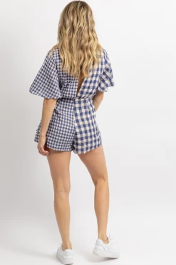 DAY + MOON NAVY + NATURAL GINGHAM WRAP ROMPER
