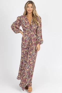 L'ABEYE NEW ARRIVALS MULTIFLORAL LONG SLEEVE TWIST FRONT MAXI DRESS *BACK IN STOCK*