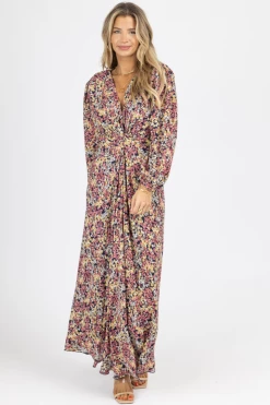 L'ABEYE NEW ARRIVALS MULTIFLORAL LONG SLEEVE TWIST FRONT MAXI DRESS *BACK IN STOCK*