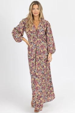 L'ABEYE NEW ARRIVALS MULTIFLORAL LONG SLEEVE TWIST FRONT MAXI DRESS *BACK IN STOCK*