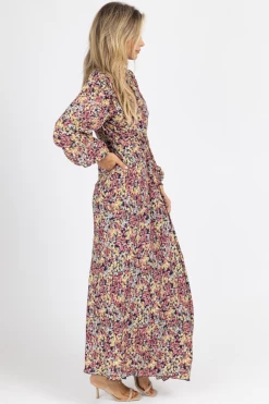 L'ABEYE NEW ARRIVALS MULTIFLORAL LONG SLEEVE TWIST FRONT MAXI DRESS *BACK IN STOCK*