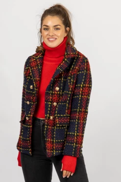 NIC & JO CLOTHING RED + NAVY PLAID BLAZER