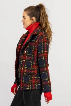 NIC & JO CLOTHING RED + NAVY PLAID BLAZER