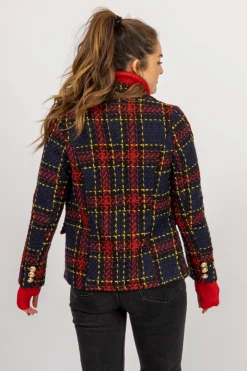 NIC & JO CLOTHING RED + NAVY PLAID BLAZER