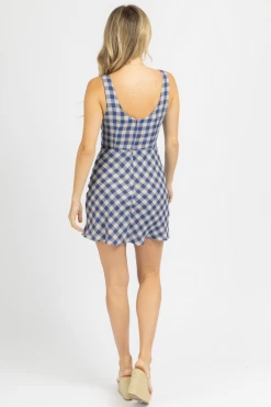 OLIVACEOUS NAVY + TAUPE GINGHAM OPEN FRONT DRESS