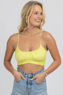ENDLESS BLU NEW ARRIVALS NEON LIME SHIRRED TIE BACK CROP