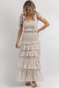 MABLE NEW ARRIVALS NEUTRAL CHARM SMOCKED MAXI SKIRT SET 8 MABLE NEW ARRIVALS NEUTRAL CHARM SMOCKED MAXI SKIRT SET