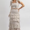 MABLE NEW ARRIVALS NEUTRAL CHARM SMOCKED MAXI SKIRT SET