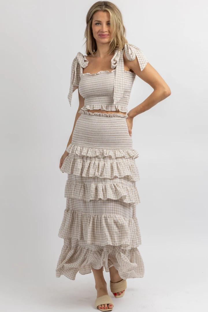 MABLE NEW ARRIVALS NEUTRAL CHARM SMOCKED MAXI SKIRT SET 1 MABLE NEW ARRIVALS NEUTRAL CHARM SMOCKED MAXI SKIRT SET