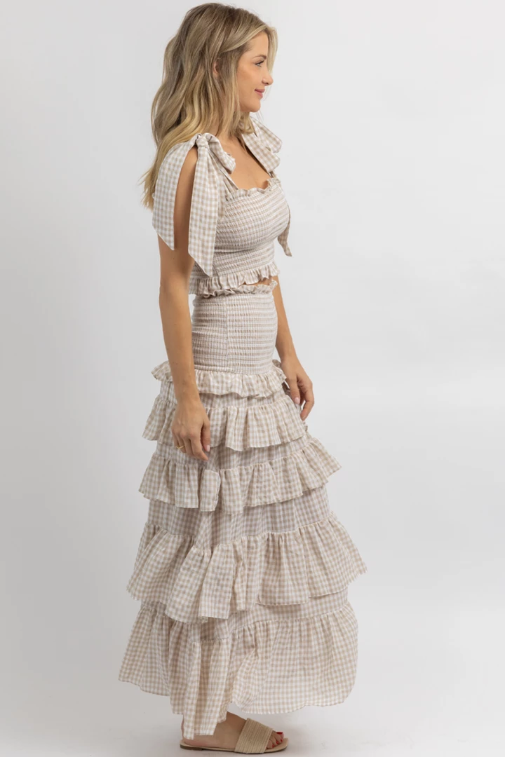 MABLE NEW ARRIVALS NEUTRAL CHARM SMOCKED MAXI SKIRT SET 4 MABLE NEW ARRIVALS NEUTRAL CHARM SMOCKED MAXI SKIRT SET