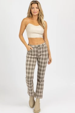 FATE BY LFD NEUTRAL CHECKED HIGH RISE FLARE PANT